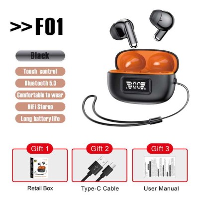 F01 Newest Tws True Wireless BT 5.3 Macaron Headphones Digital Hifi Stereo Low-latency Gaming Sports Headset With Lanyard f01